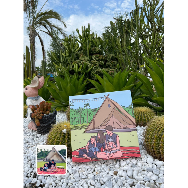 MiniGarden 家人出遊野餐手繪無框畫｜溫馨紀錄，打造獨特家庭回憶