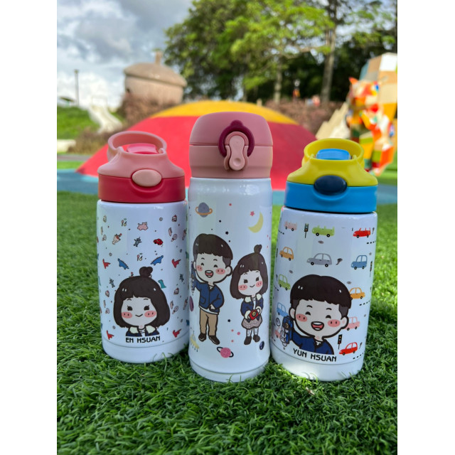 手繪插畫紀念孩子純真的笑容與成長時光｜MiniGarden 客製化童趣笑臉保溫瓶