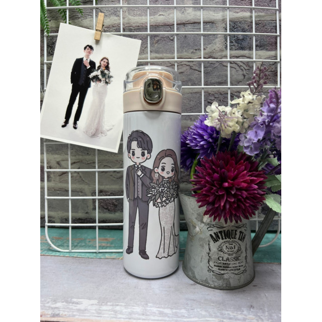 手繪婚紗插畫設計，收藏屬於兩人的浪漫回憶｜MiniGarden 客製化婚禮紀念保溫瓶