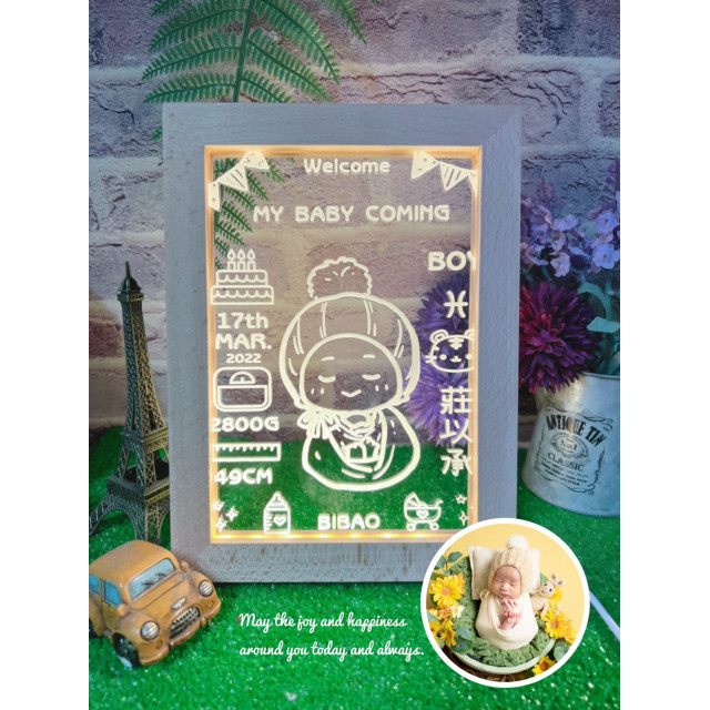 客製化寶寶彌月夜燈｜Q版新生兒線條插畫｜彌月禮物首選｜MiniGarden