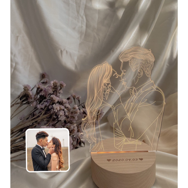 【情侶婚紗夜燈】親吻最愛的你｜客製化線條夜燈・婚紗紀念・情侶禮物