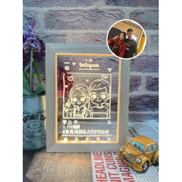 【情侶IG框插畫夜燈】紀念日・可愛合照線條風・客製化專屬禮物