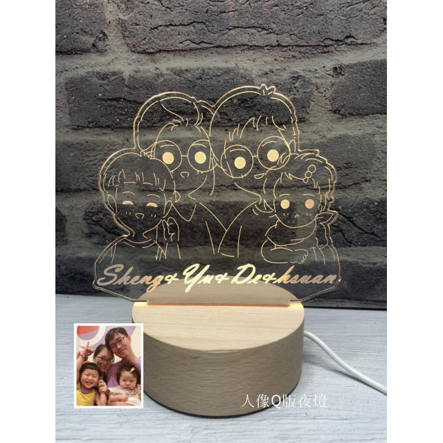 【一家四口Q版家庭夜燈】幸福日常的溫暖紀念｜親子合照客製化禮物｜MiniGarden