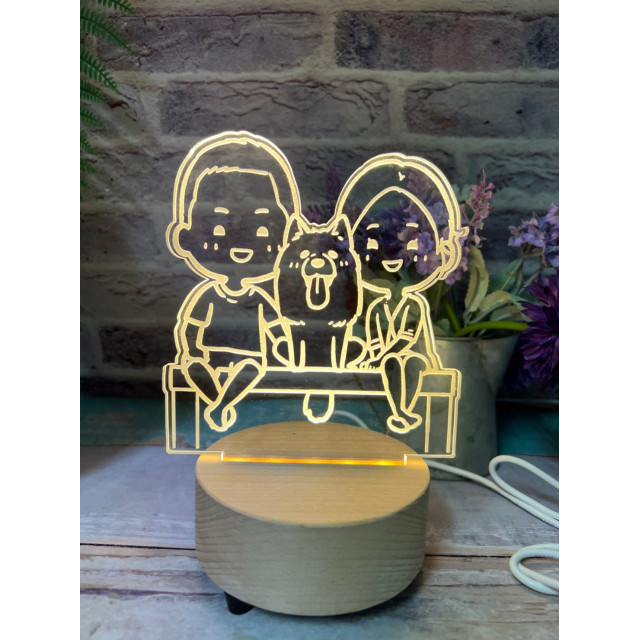 【客製化寵物回憶夜燈】與毛小孩的天空之境旅遊紀念｜Q版線條風｜多人・寵物合照可製