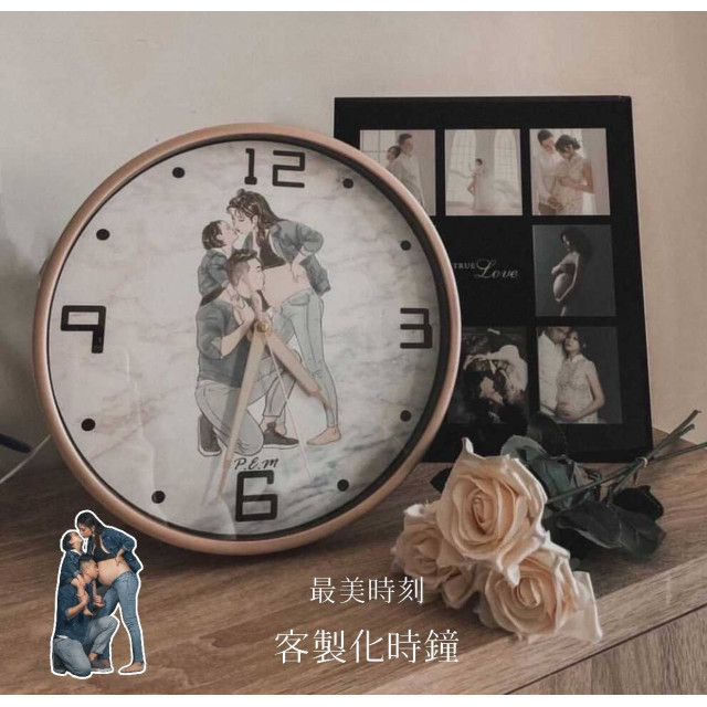 最美的時光，是我們小三口變四口的笑容｜全家福人像客製化時鐘