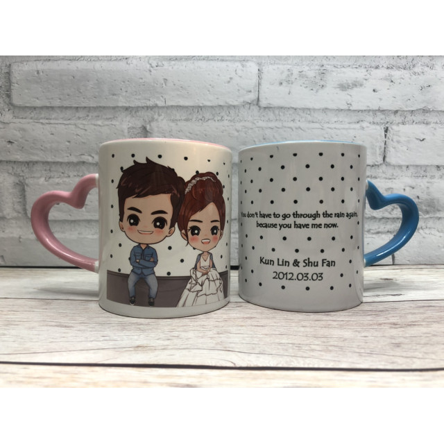 婚紗照插畫對杯｜把幸福變成每天看見的日常 客製化結婚紀念馬克杯，讓愛情持續冒泡