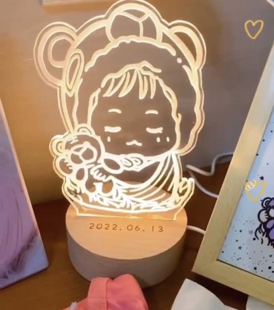 客製化新生兒夜燈｜Q版寶寶線條夜燈實拍｜新生兒禮物・彌月禮物｜MiniGarden