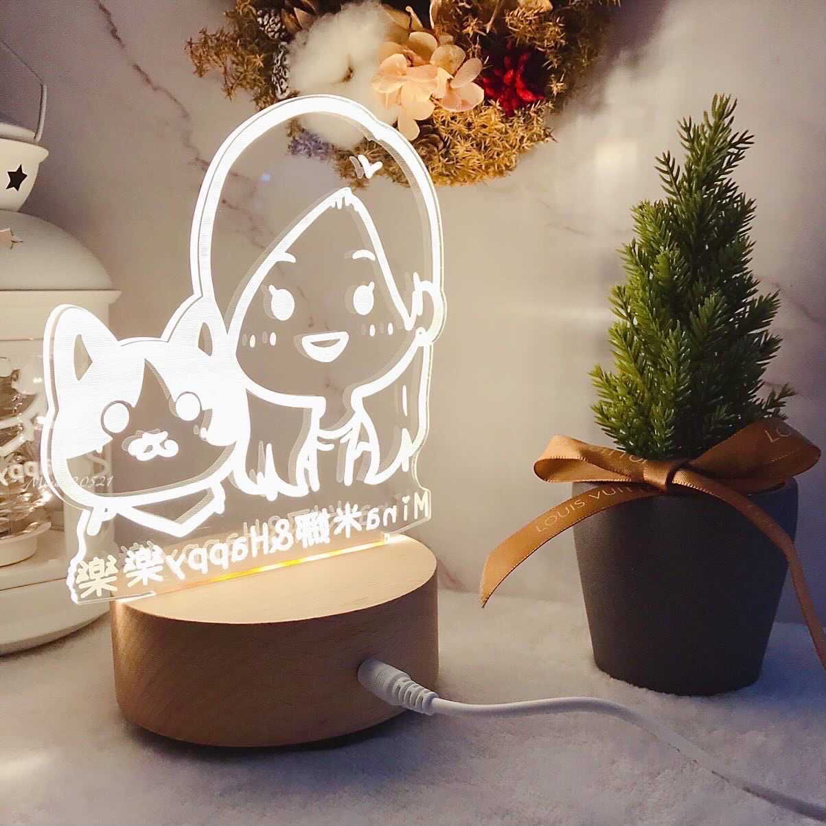 客製化寵物夜燈實拍｜蠟筆風頭像貓咪陪伴夜燈｜毛小孩紀念療癒小夜燈｜MiniGarden