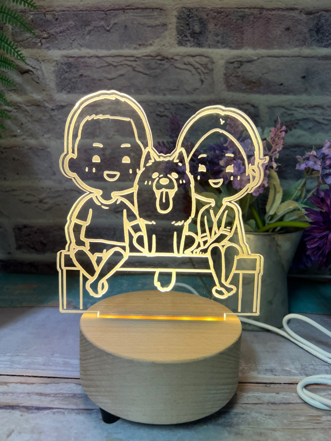 客製化寵物回憶夜燈｜與毛小孩的天空之境旅遊線條風夜燈｜多人＋寵物合照客製｜MiniGarden