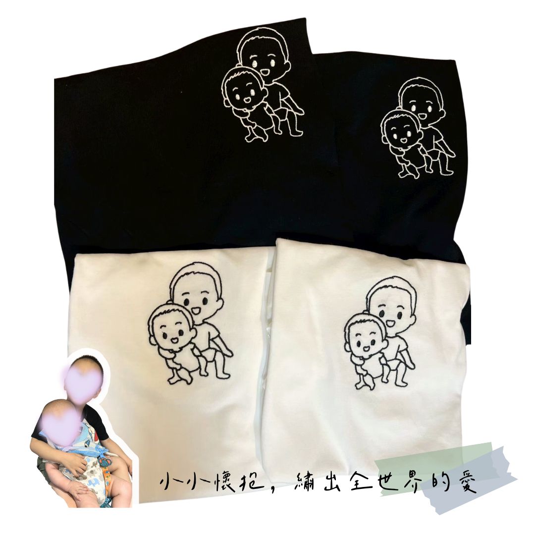 像蠟筆畫的柔軟線條風格，適合家庭、親子刺繡紀念T