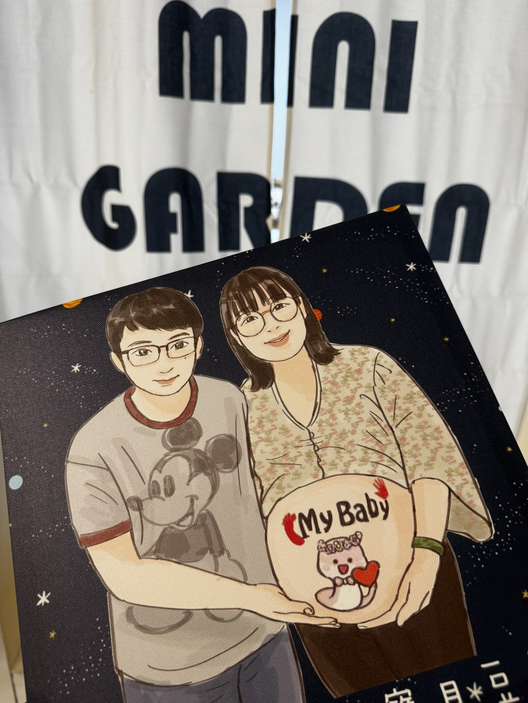 孕期紀念無框畫 親子手繪畫 孕婦畫像